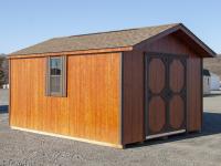 10x16 Front Entry Peak Storage Shed with Redwood Siding from Pine Creek Structures